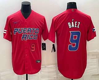 Mens Puerto Rico Baseball #9 Javier Baez Number 2023 Red World Baseball Classic Stitched Jersey->2023 world baseball classic->MLB Jersey